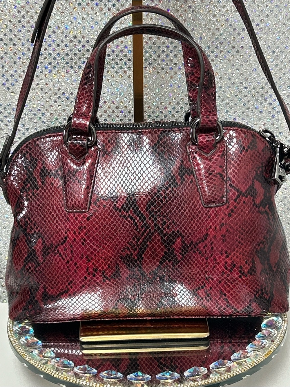 Aimee Kestenberg Red Python-Print Patent Leather Satchel Approx. 11 x 8 x 3